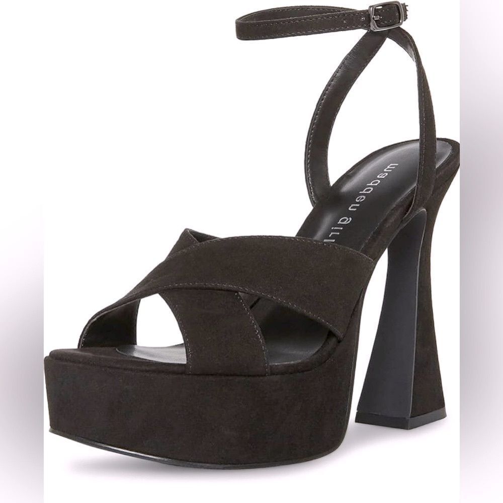 NEW MADDEN GIRL Loolaa Platform Sandals Womens Size 8.5 Black Fabric Dress Heels